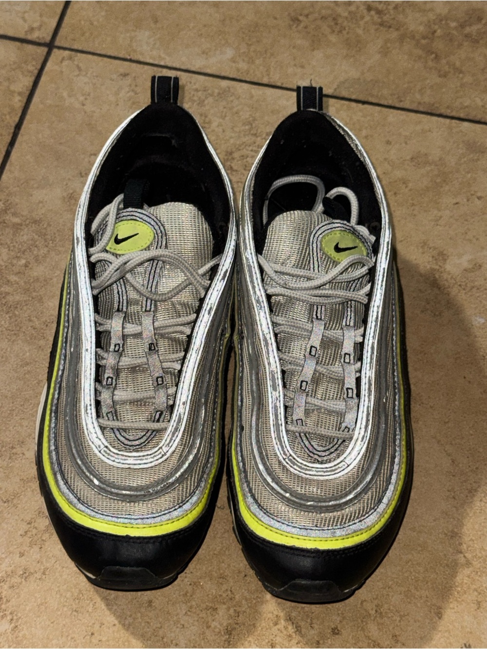 Nike Air Max 97 Sneakers - Silver with Neon Yellow and Black
